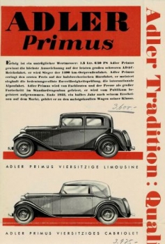 Adler Standard 8 Gropius Limousine Modellprogramm 1934  "Adler baut" Automobilprospekt (7012)